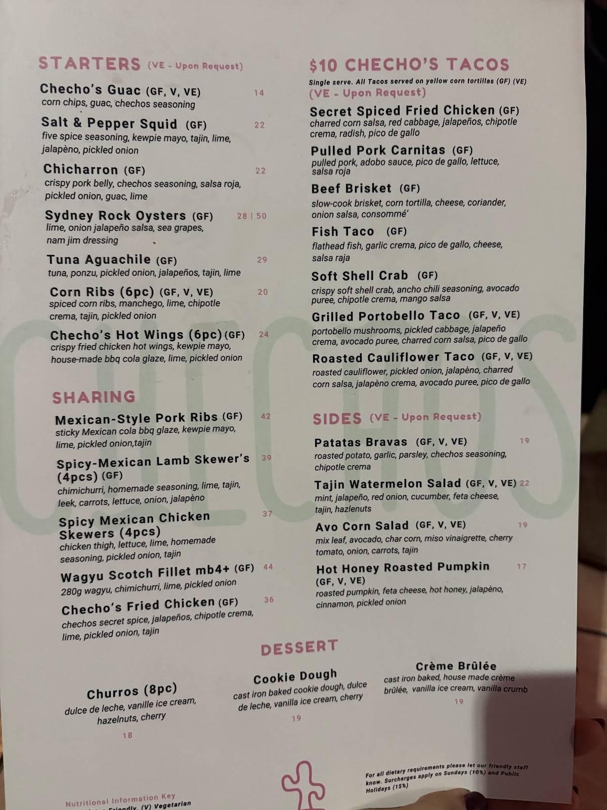 Checho's Penrith меню