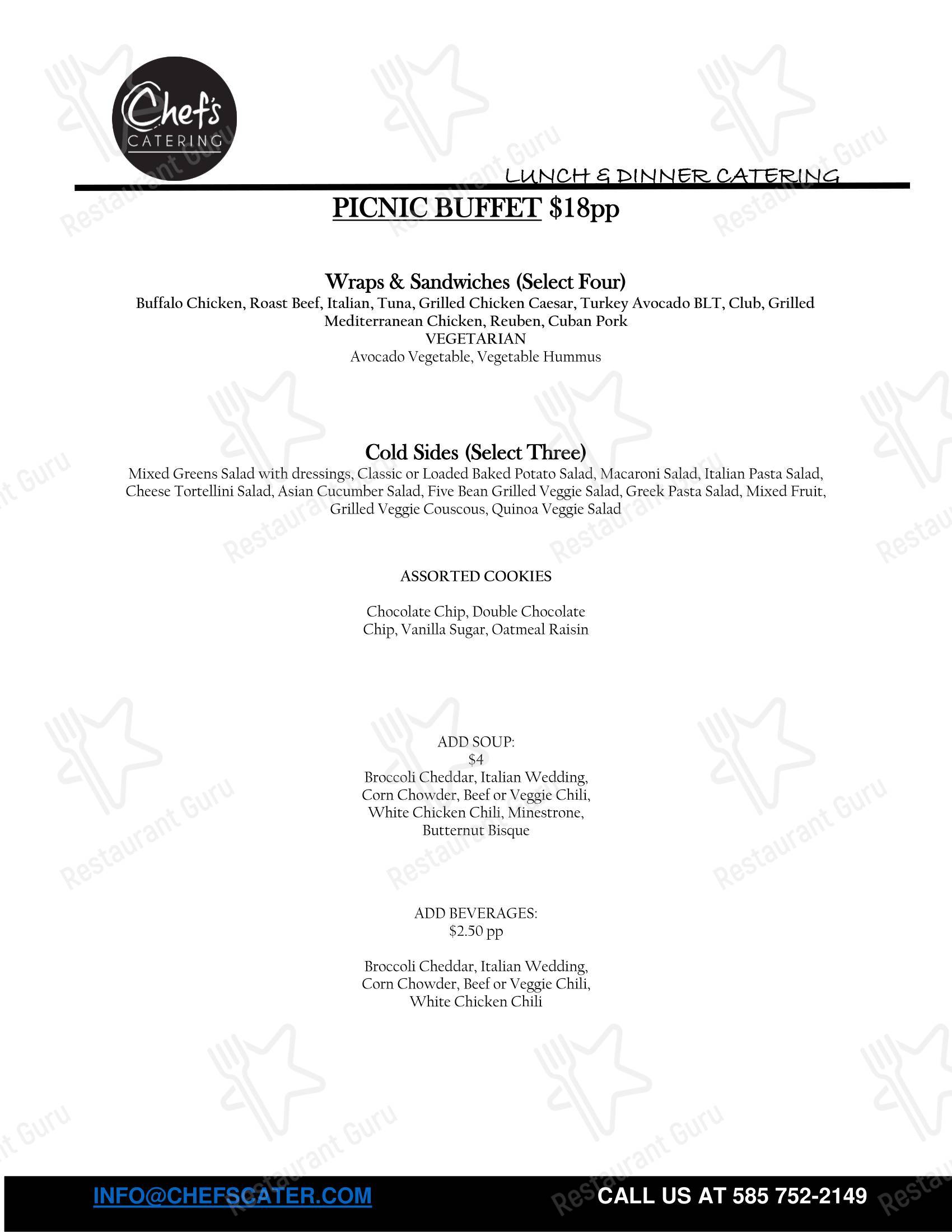 Chef's Catering в Рочестере - Меню напитков