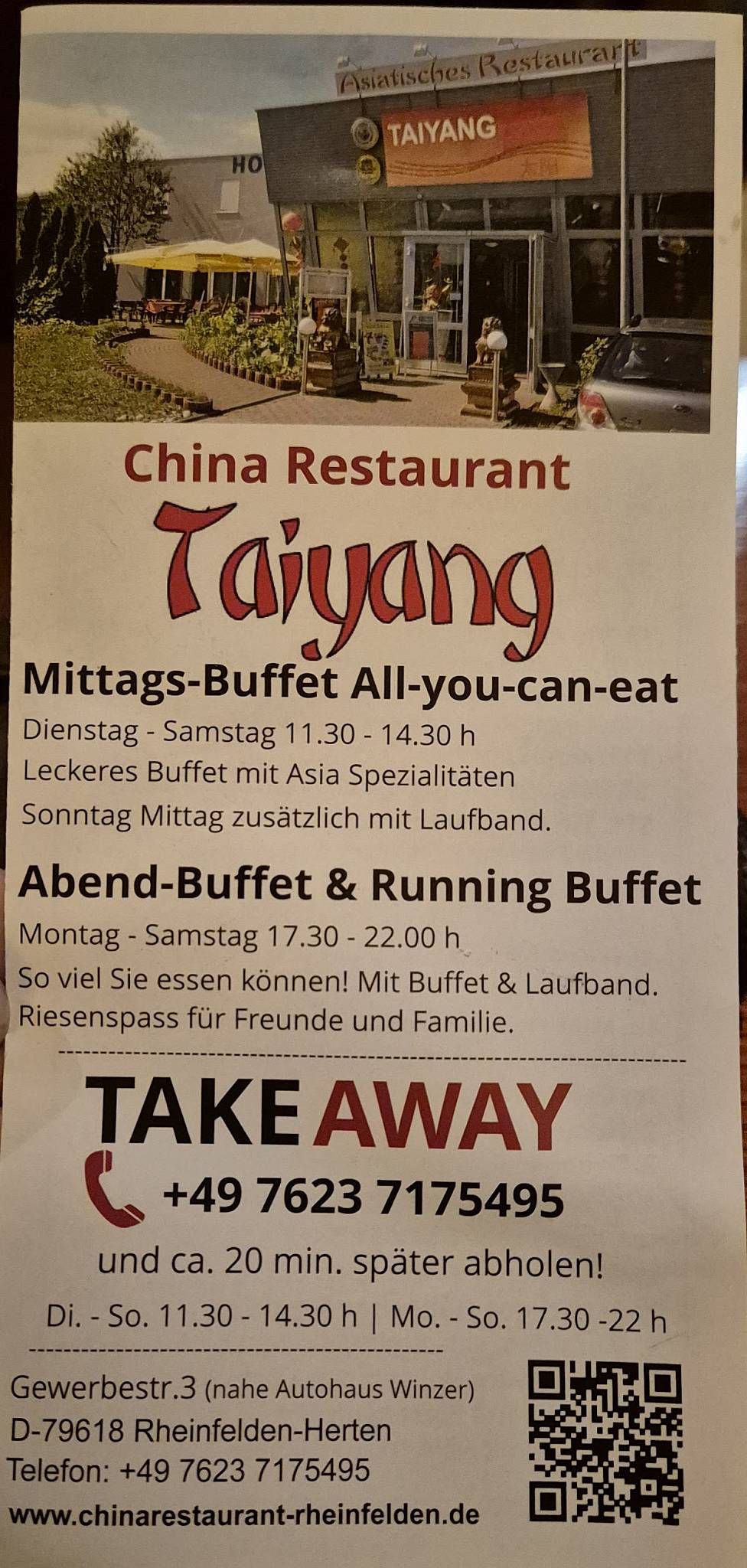 Chinarestaurant Taiyang меню