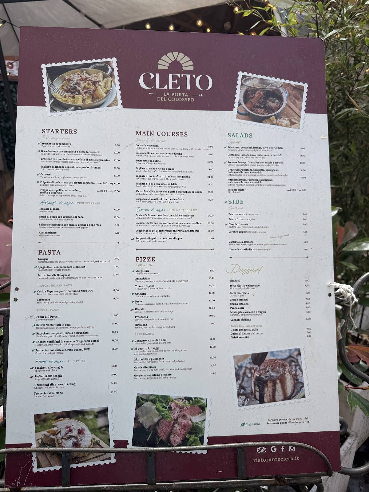 Cleto - La porta del Colosseo меню