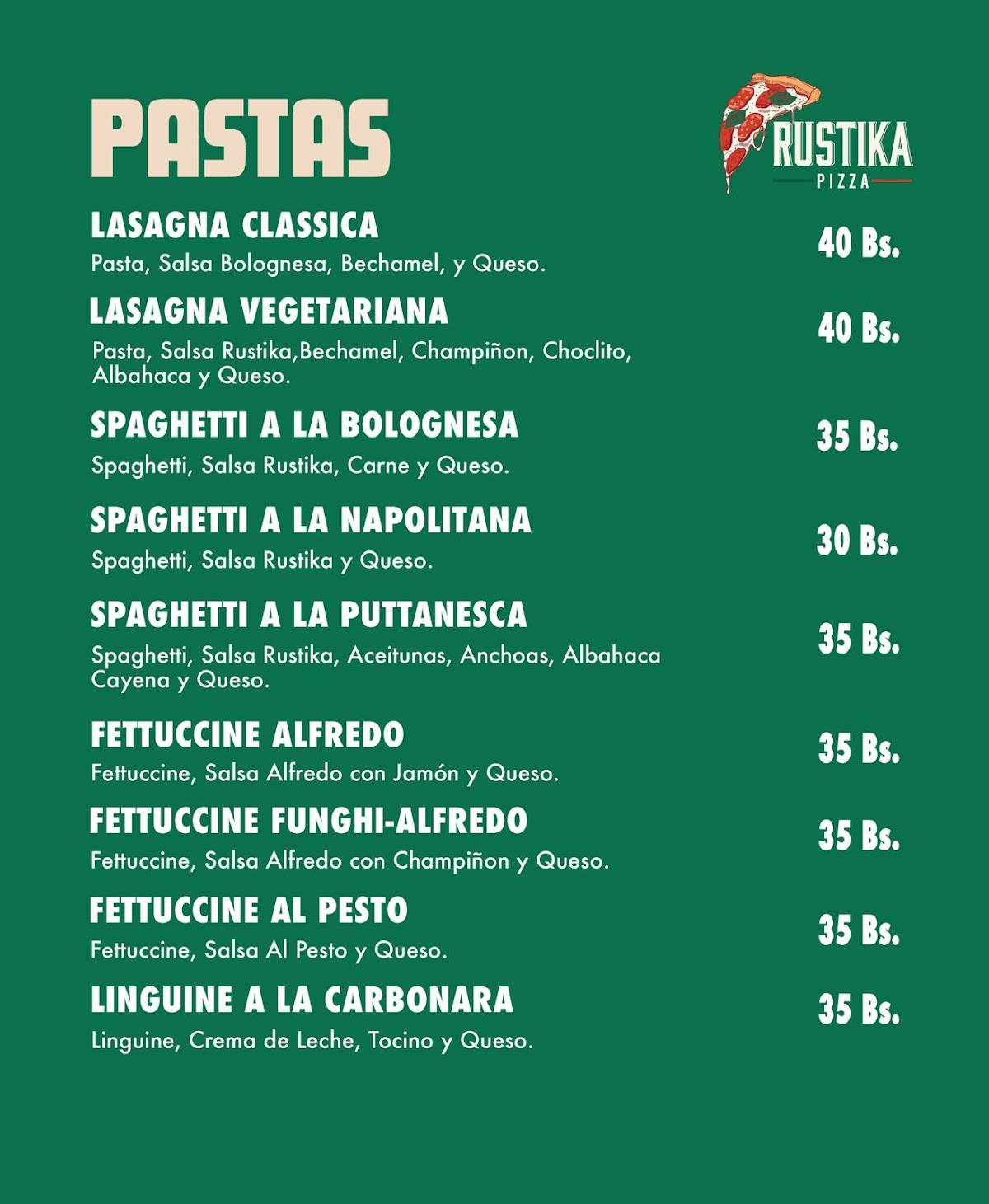 Rustika Pizza меню