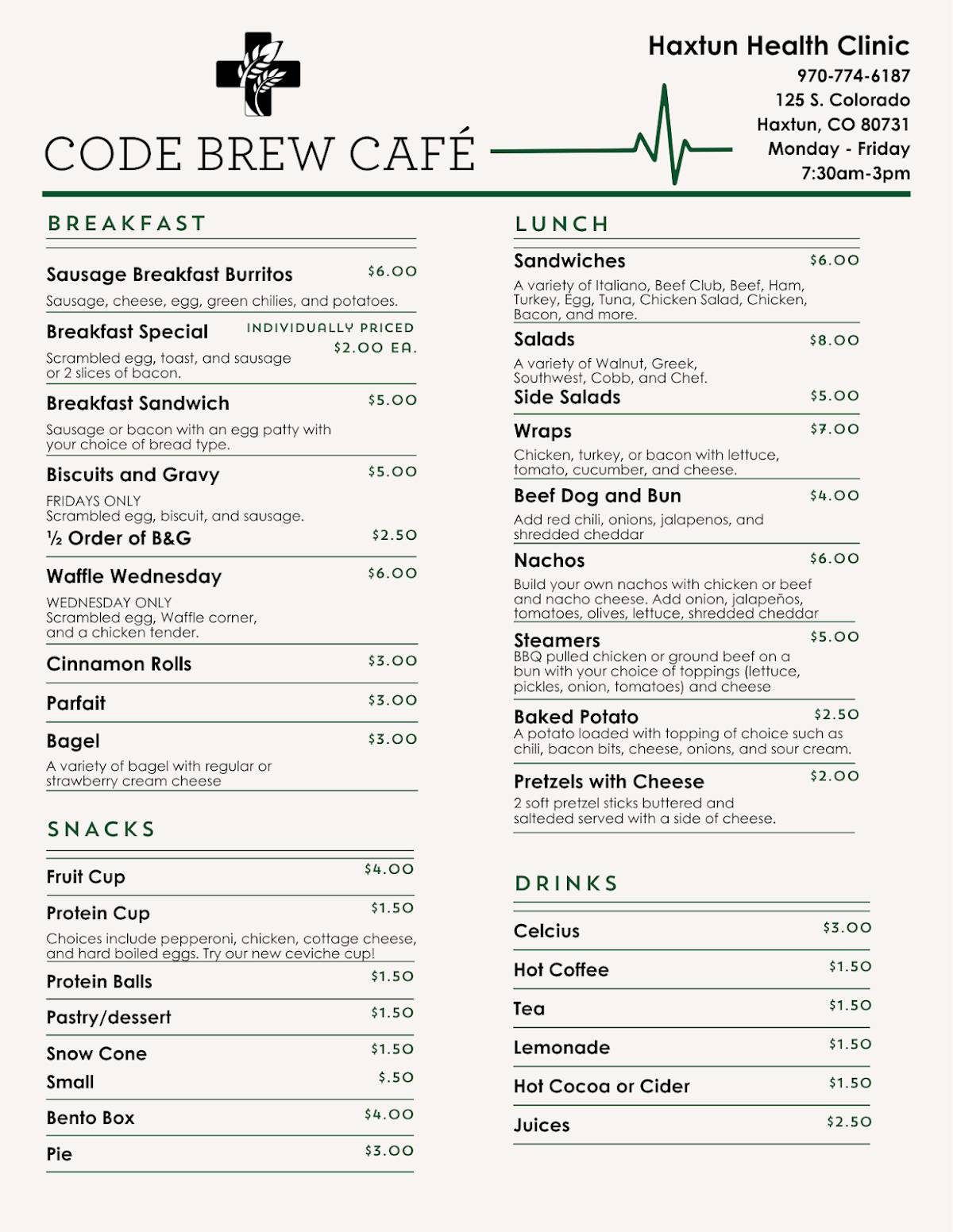 Code Brew Café меню