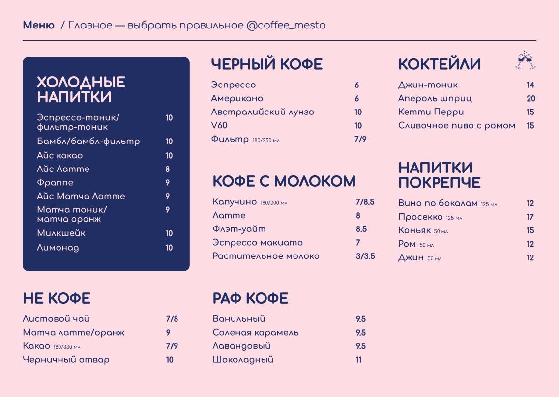 Кофейня Место меню