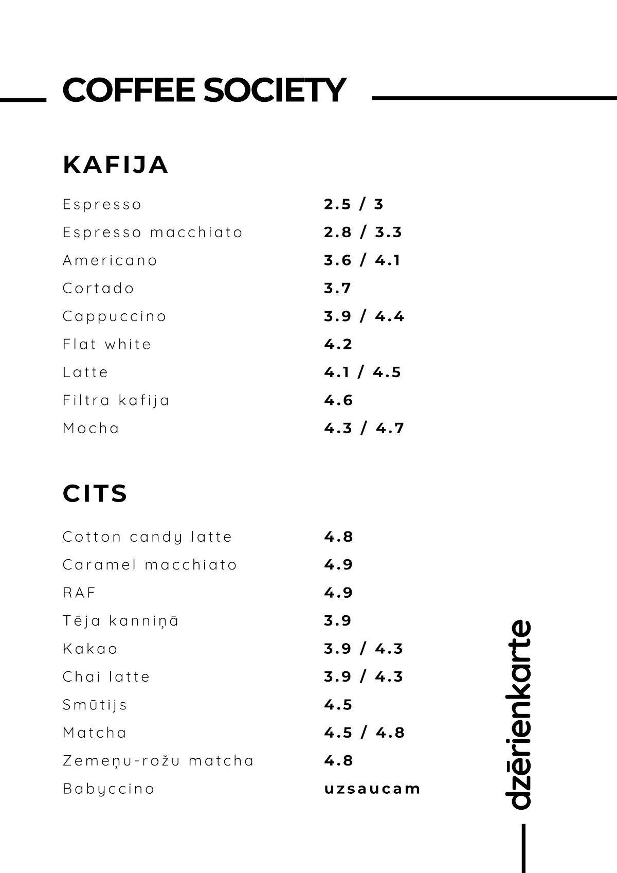 Coffee Society меню