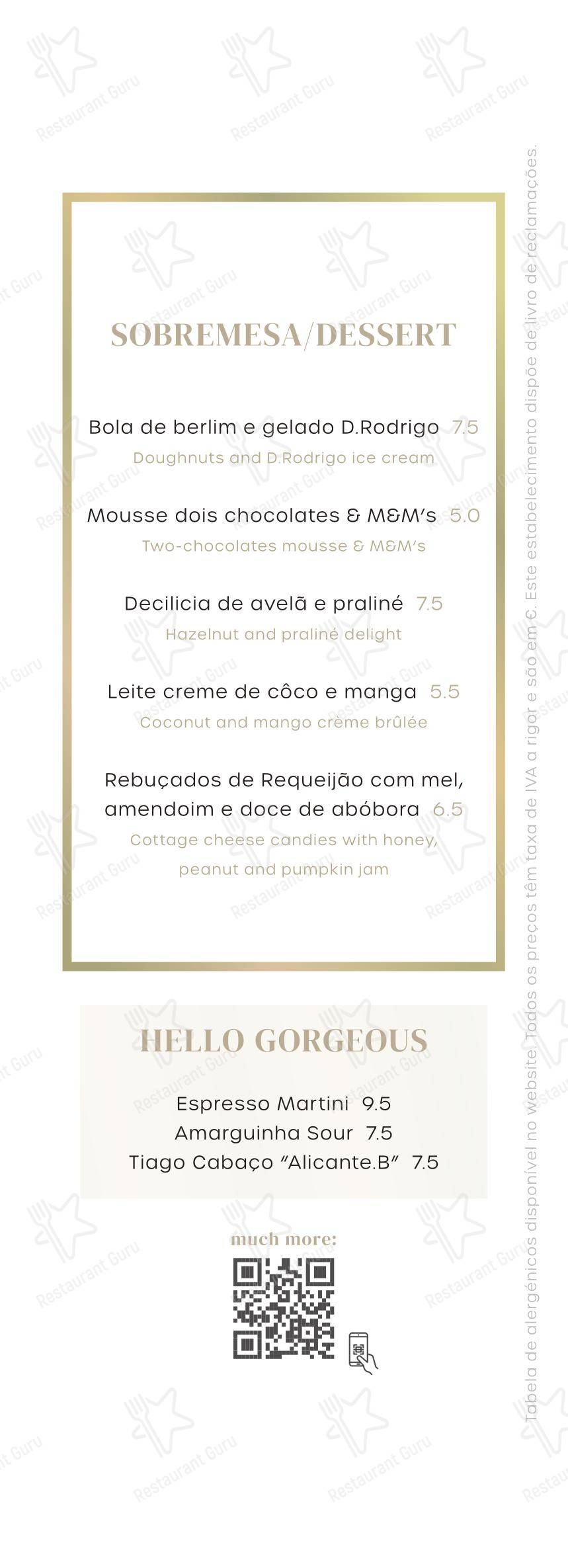 Основное меню ресторана Columbus Culinary Bar в Фаро