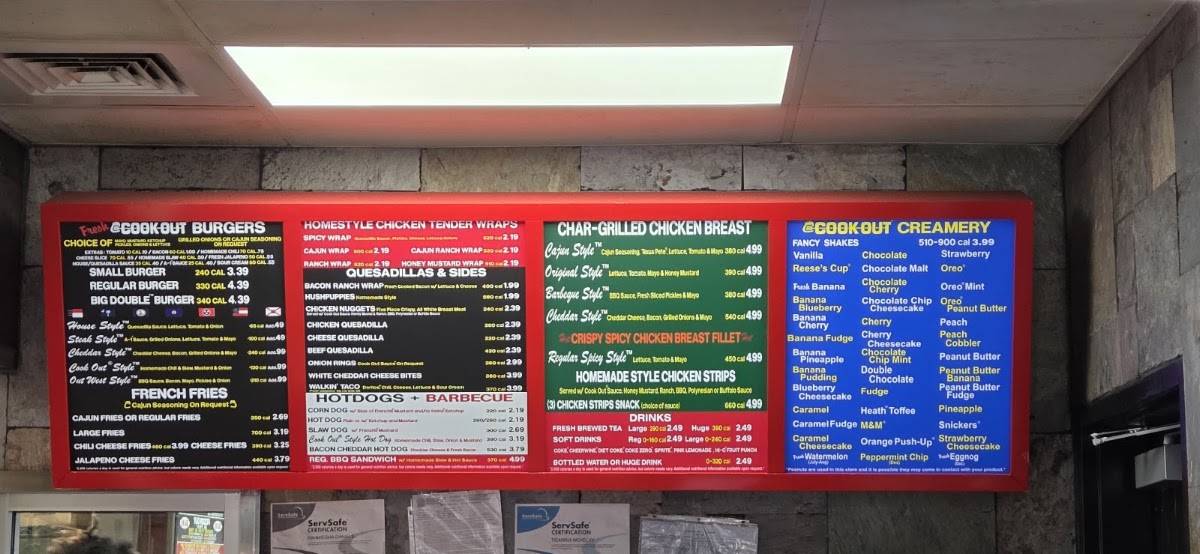 Cook Out меню