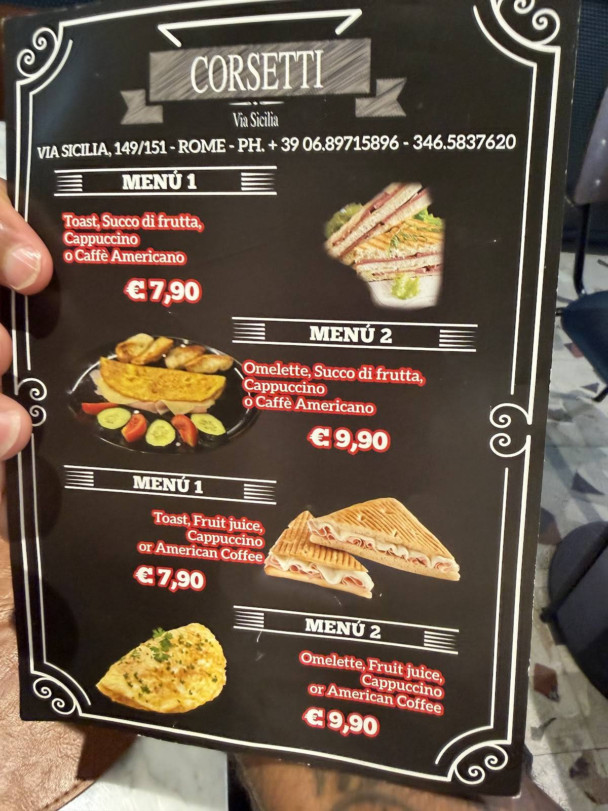 Corsetti меню