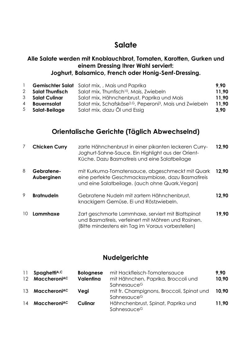 Culinar Herrenhausen меню