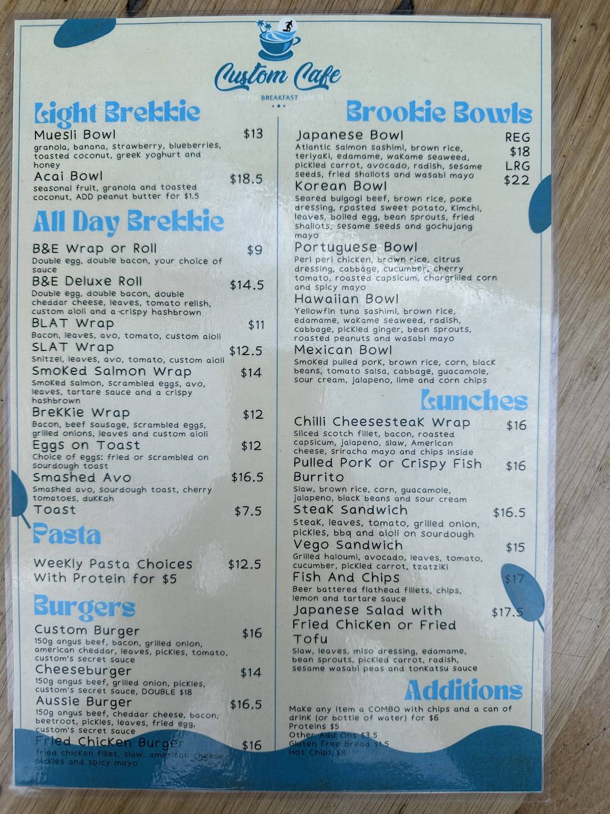Custom cafe меню
