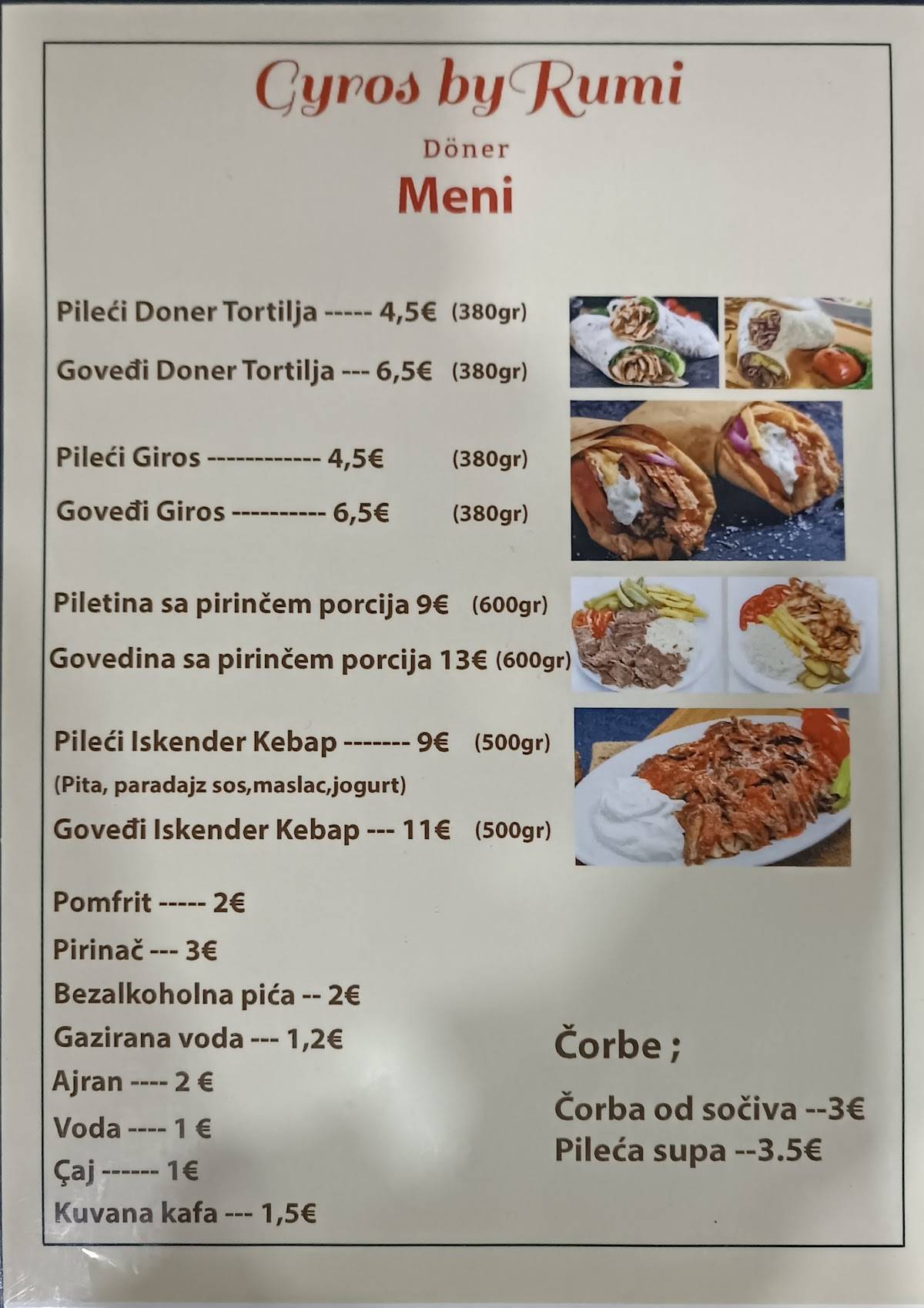 DONER X GYROS BY RUMİ меню