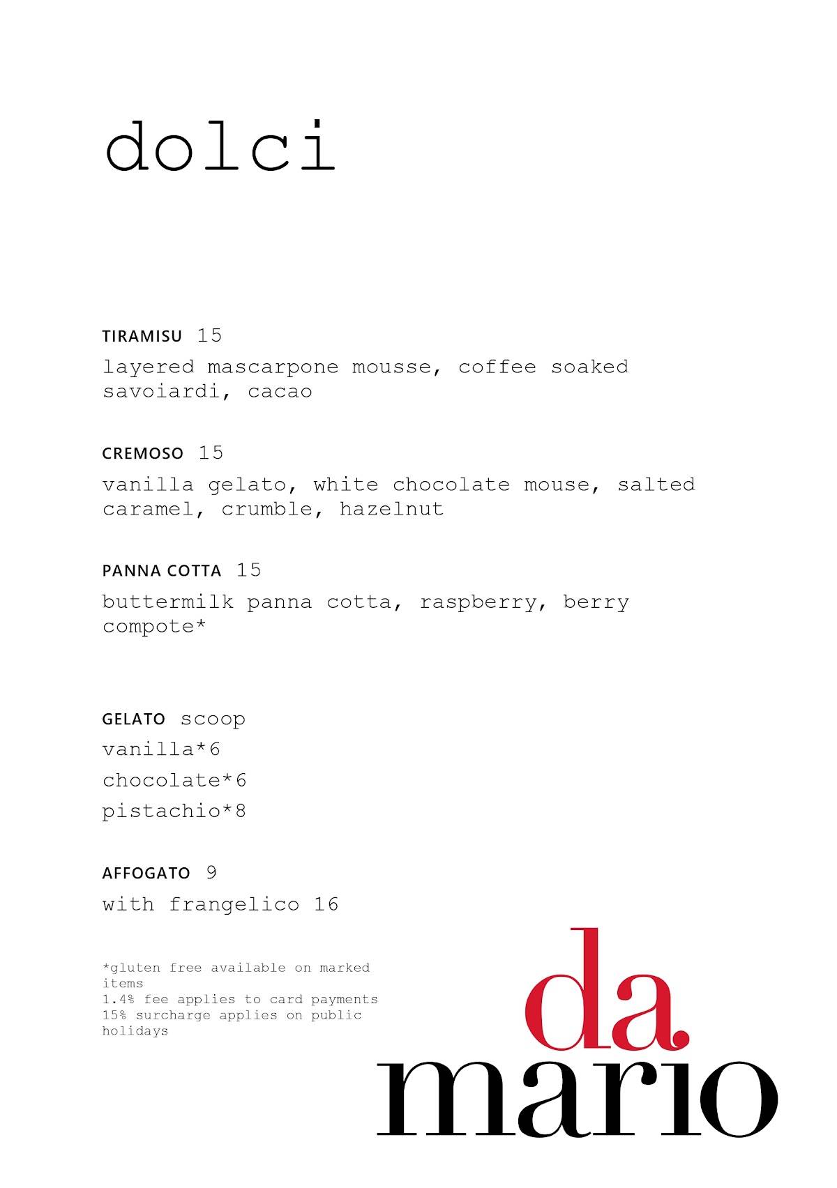Da Mario Restaurant меню