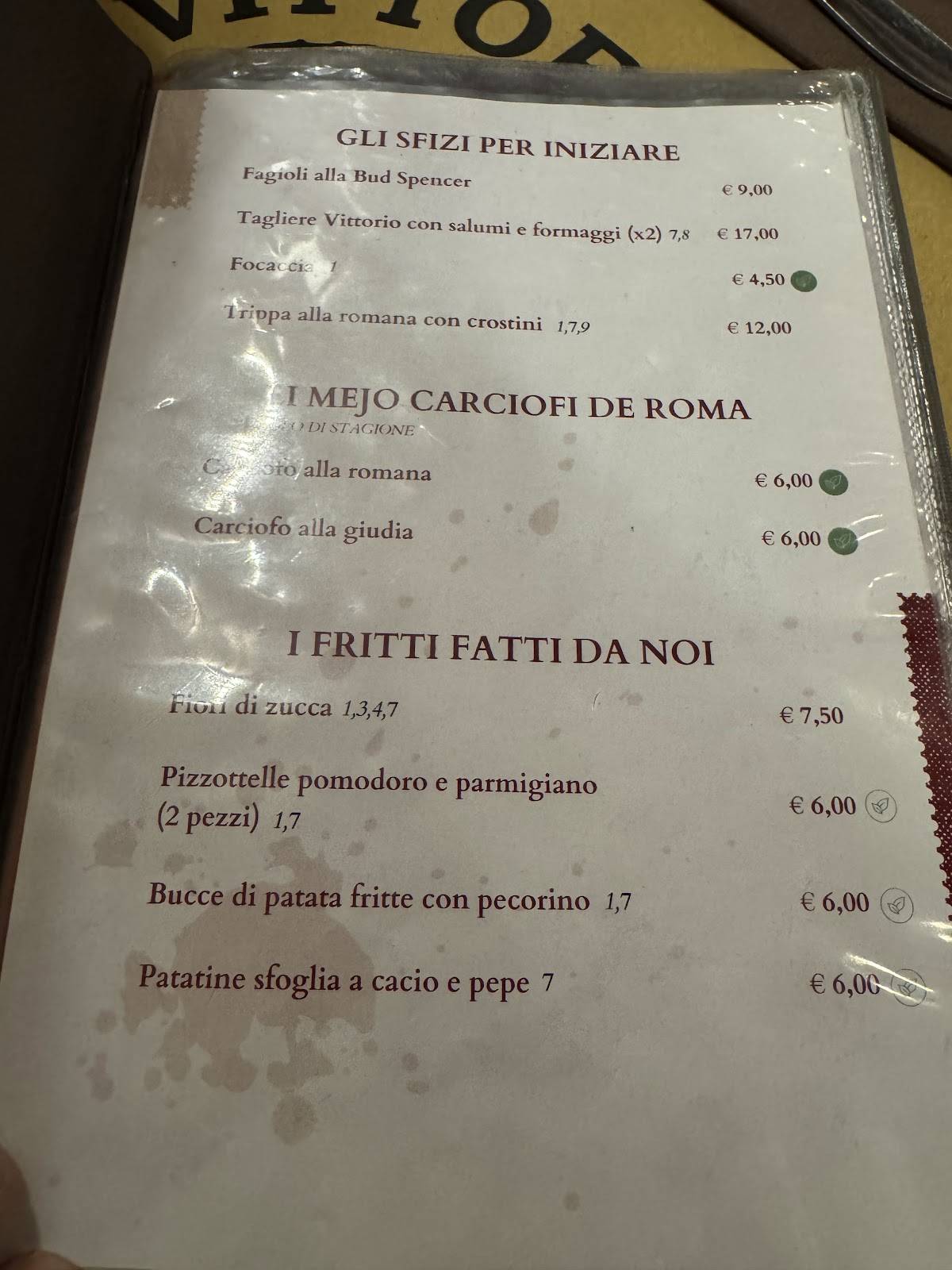 Da Vittorio a Trastevere меню
