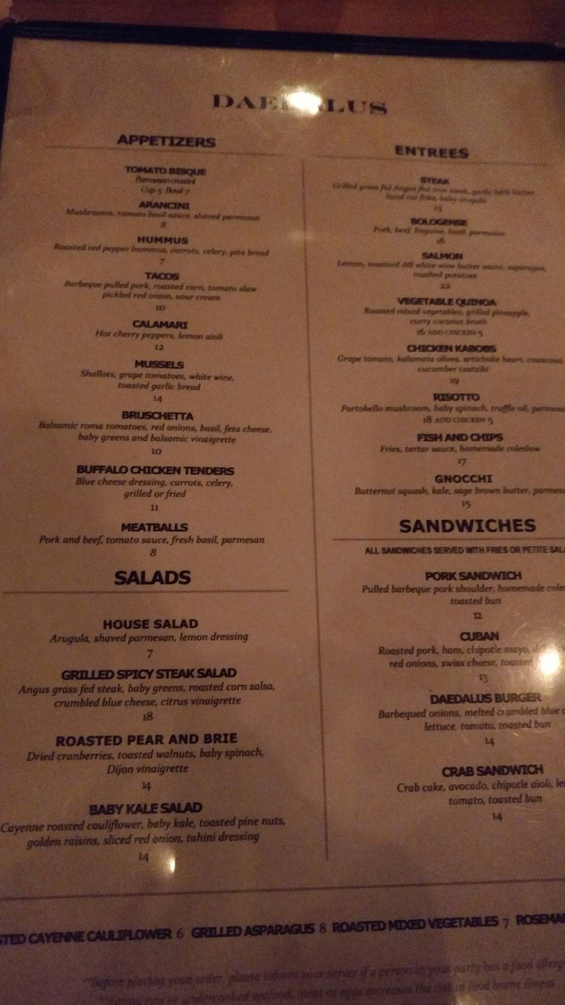 Daedalus Restaurant меню