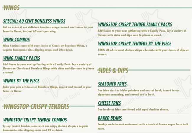 Wingstop меню
