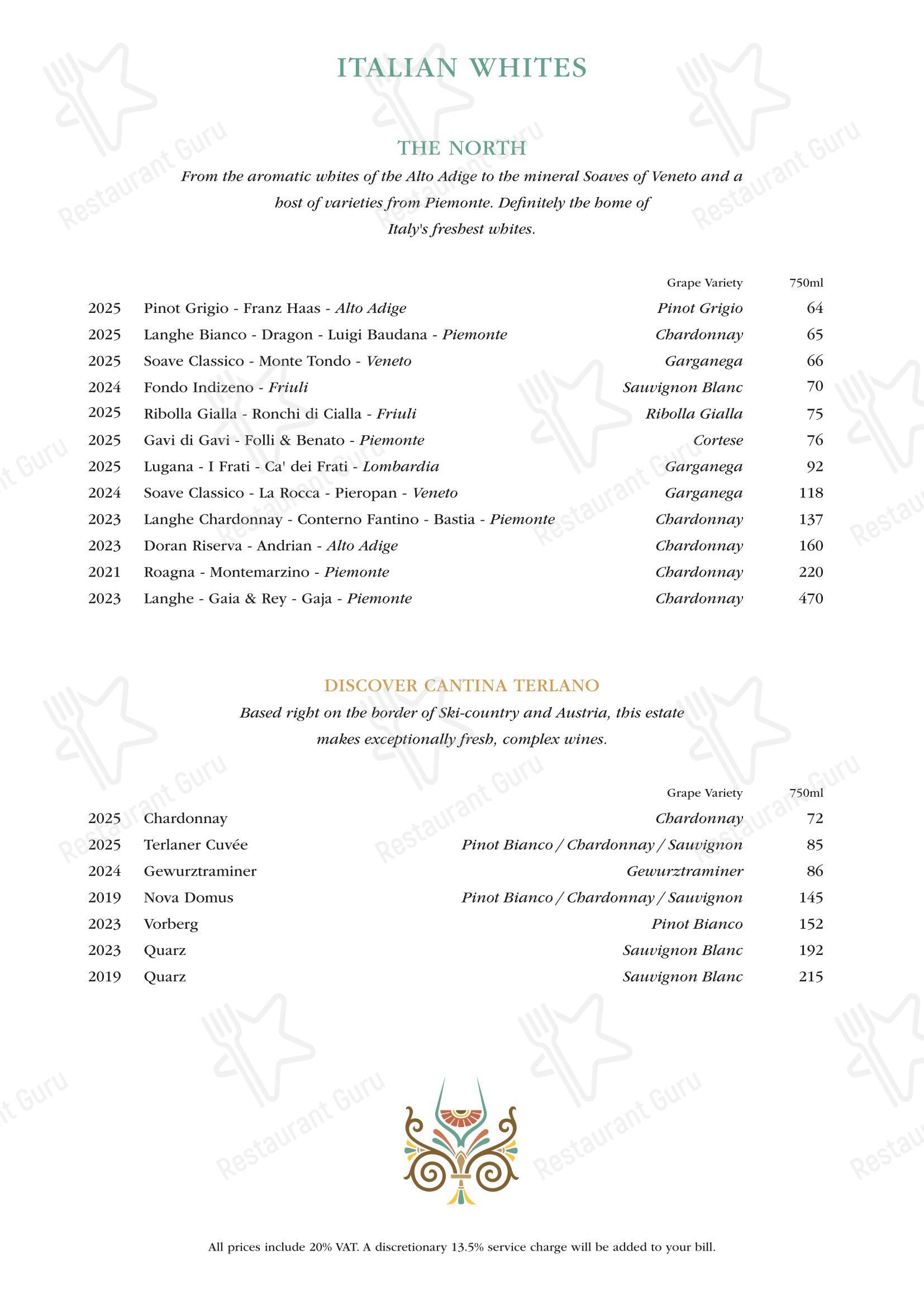 Takeaway Menu ресторана Daphne's в Лондоне
