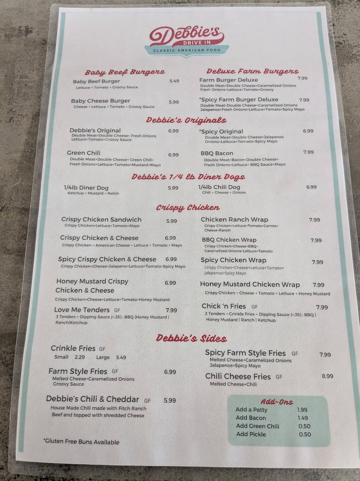 Debbie's Drive In меню
