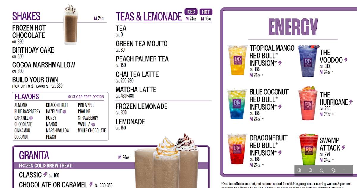 PJ's Coffee меню