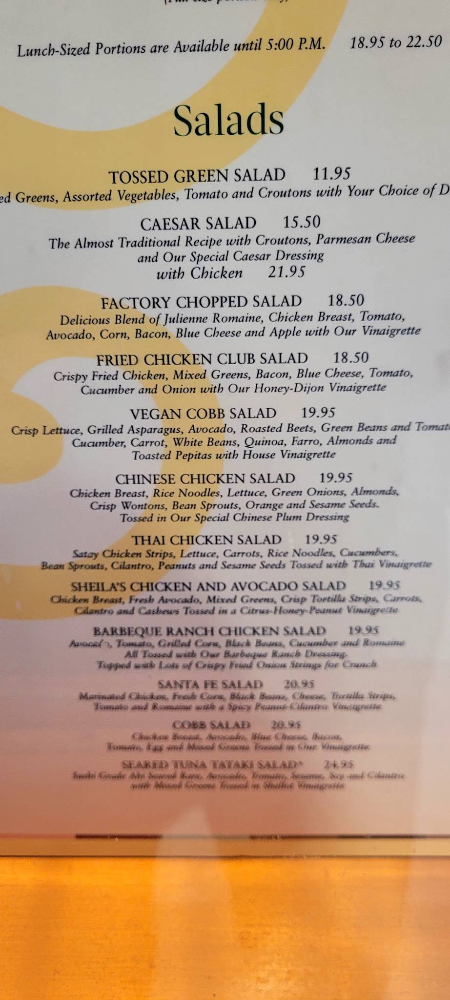 The Cheesecake Factory меню