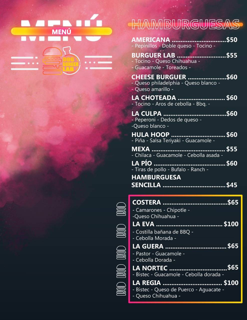 Dog Burger Lab меню