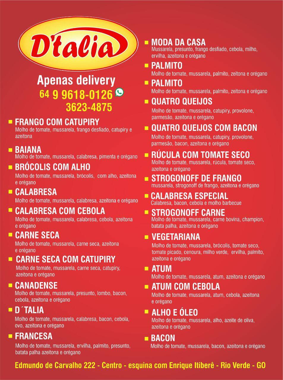 D'talia Pizzaria Delivery меню