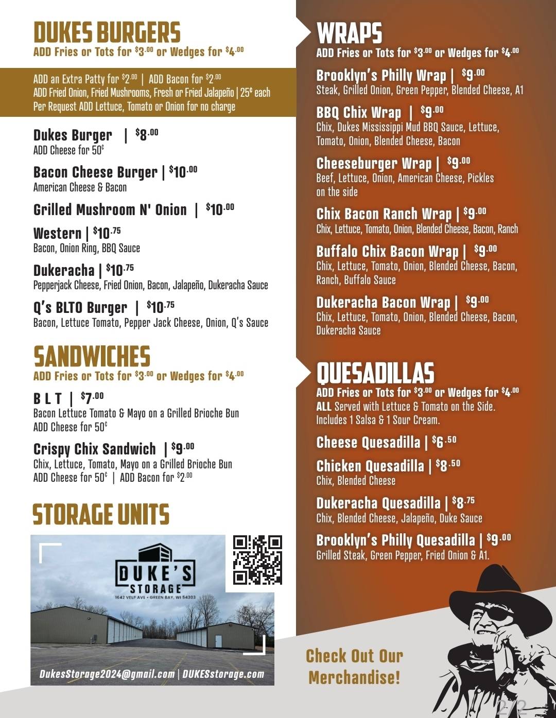 Dukes Food & Spirits меню