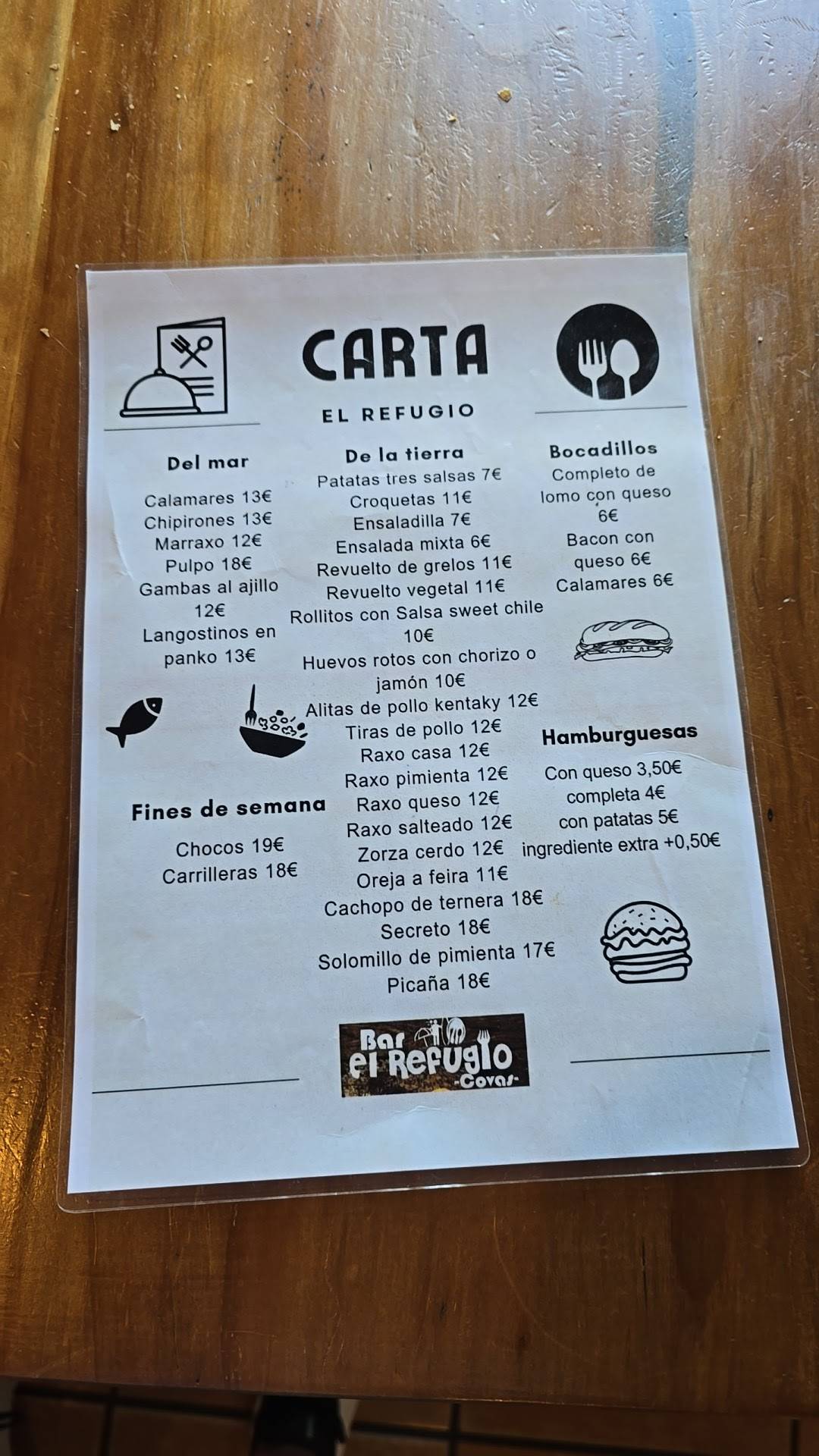 EL REFUGIO меню