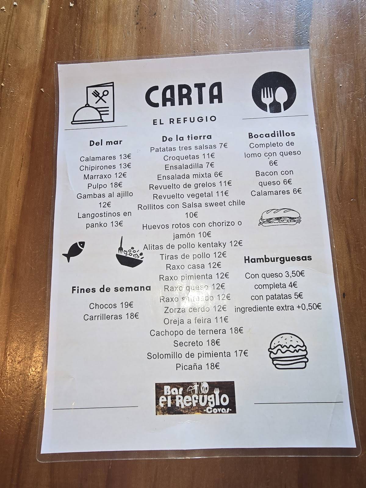 EL REFUGIO меню