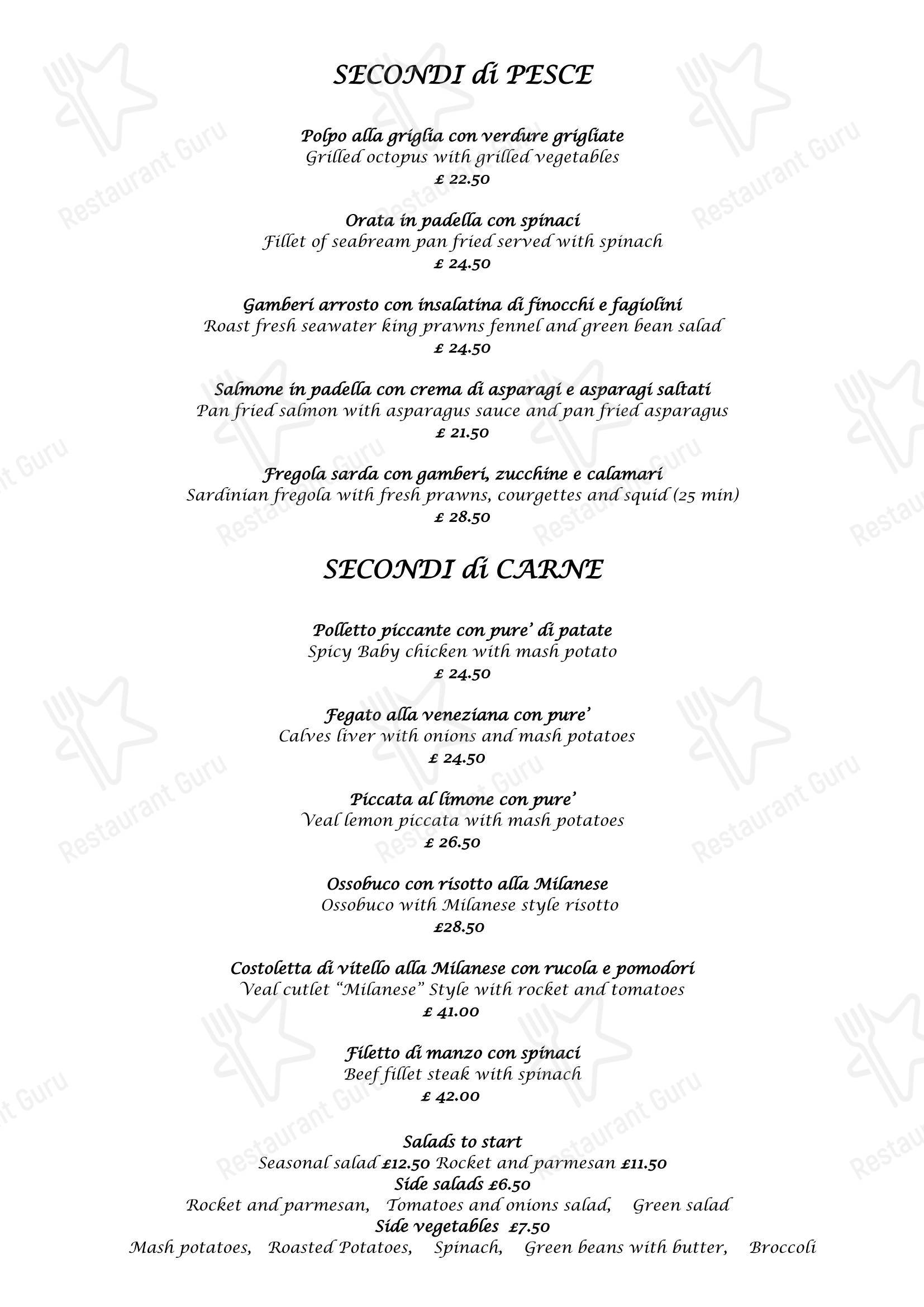 Edera Restaurant в Лондоне - Меню