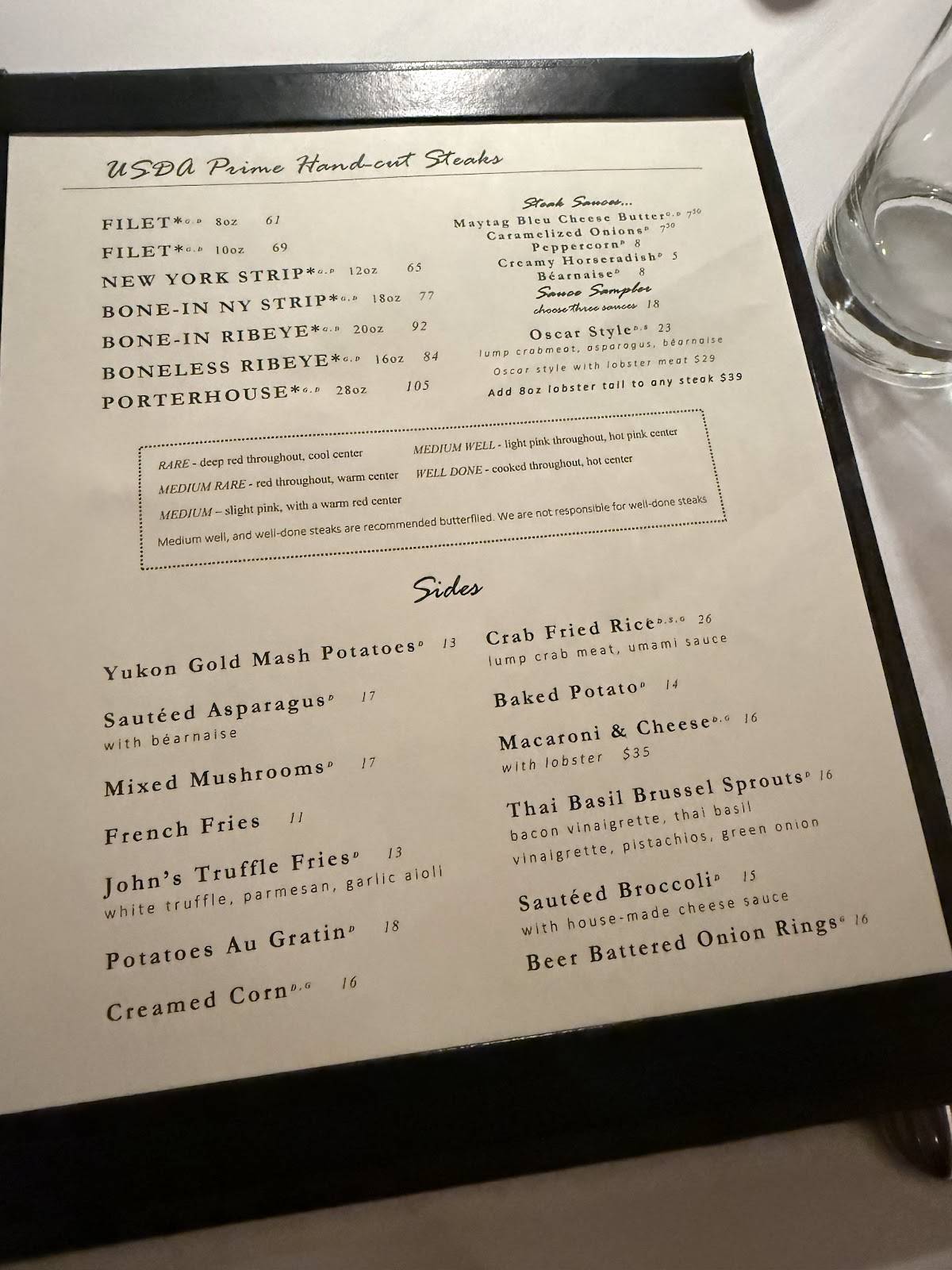 Elway's меню