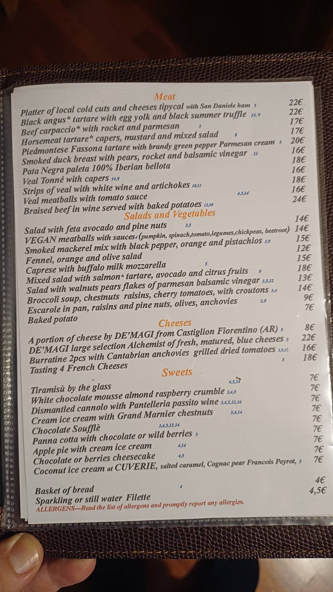 Enoteca CUVERIE меню