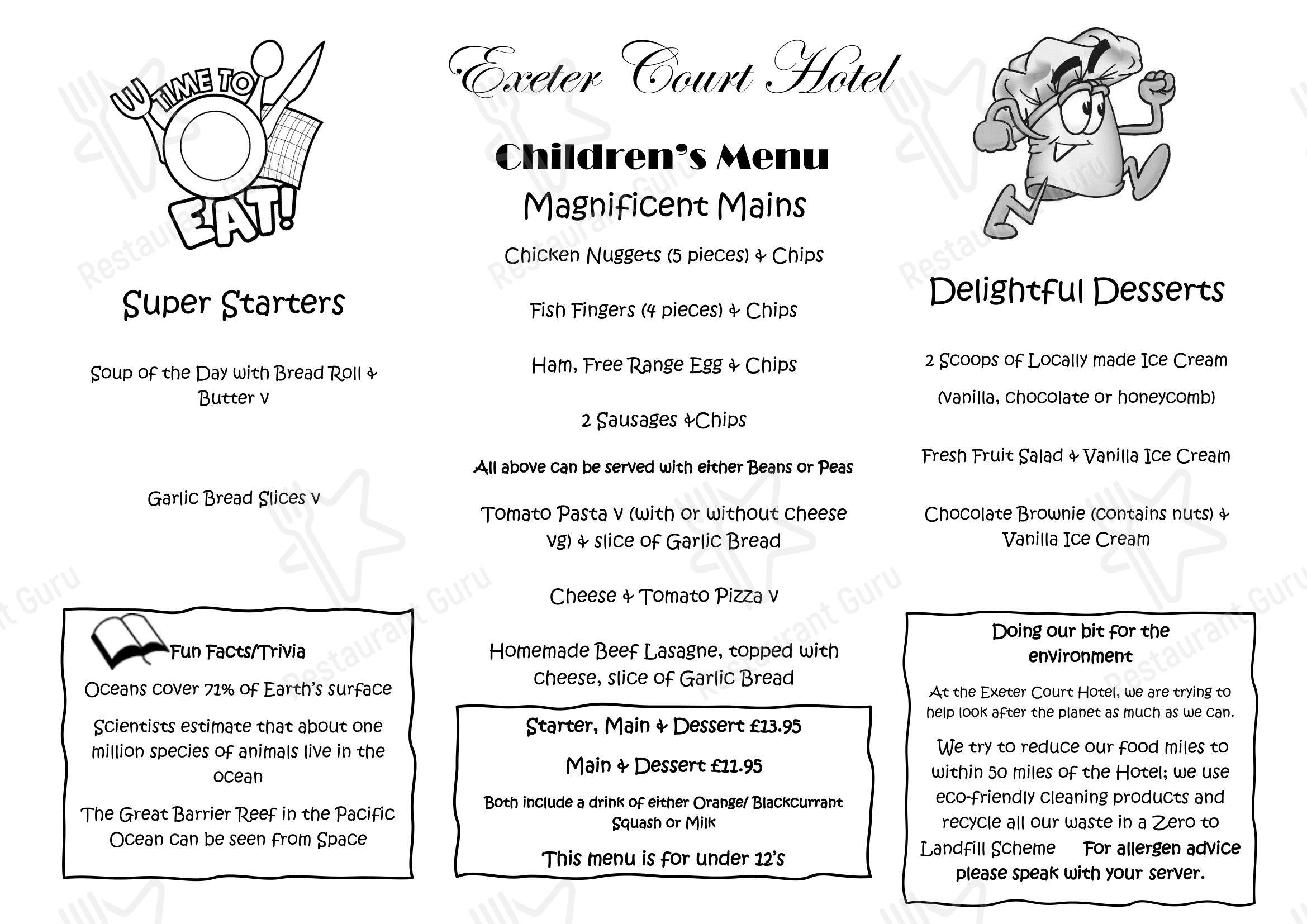 Меню ресторана Exeter Court Hotel - Основное меню