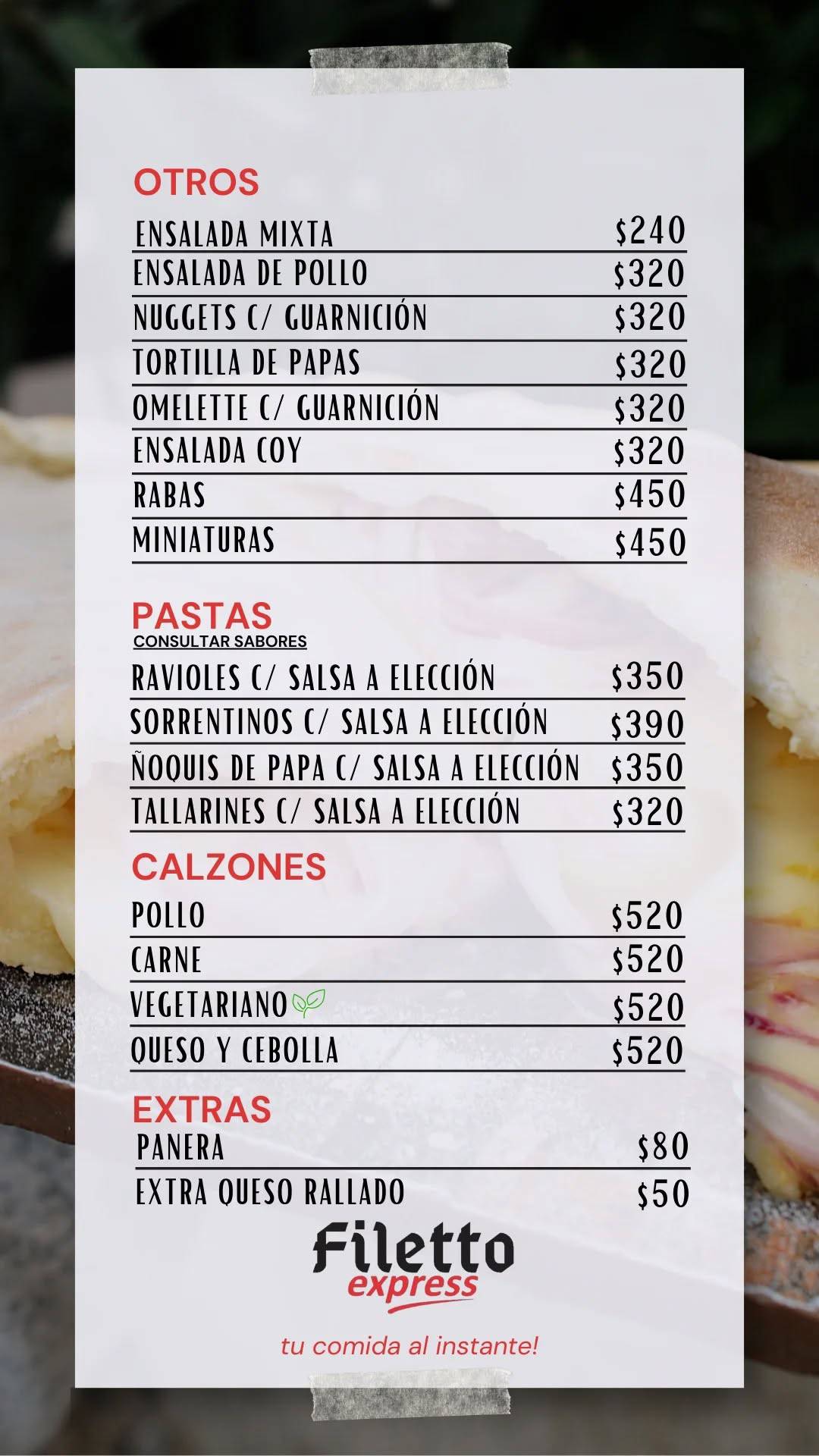 Filetto Express меню