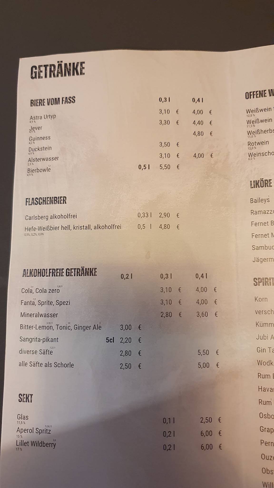 Fofftein Bistro & Bierbar меню