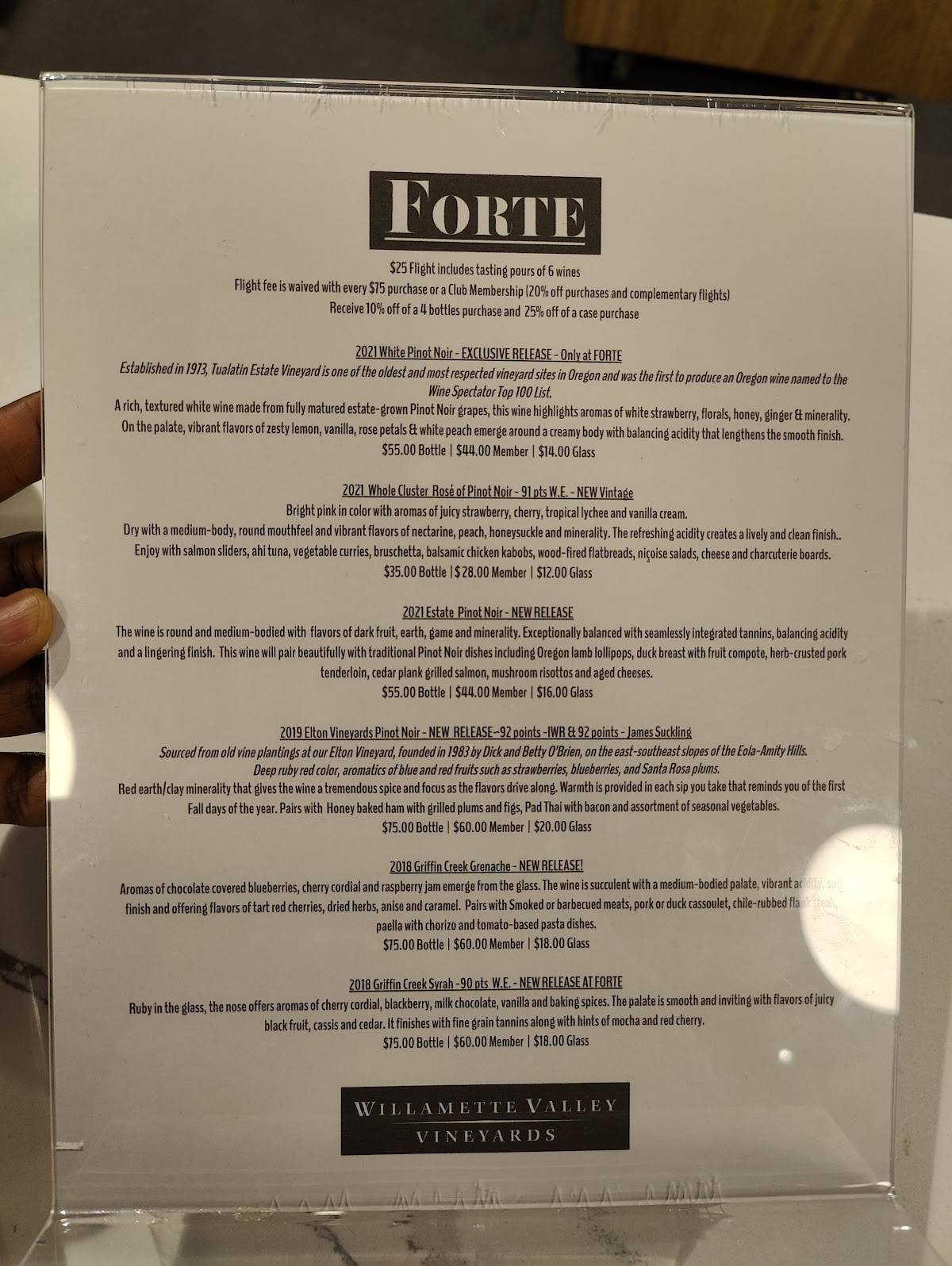 Forte Portland меню