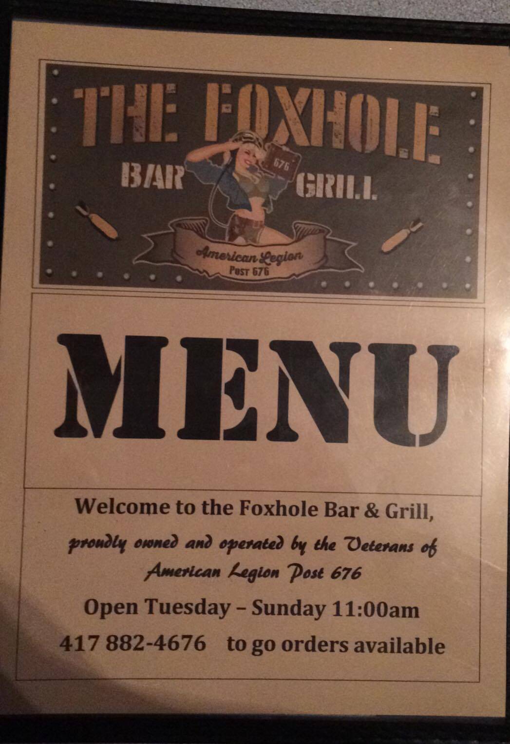 Foxhole Bar and Grill меню