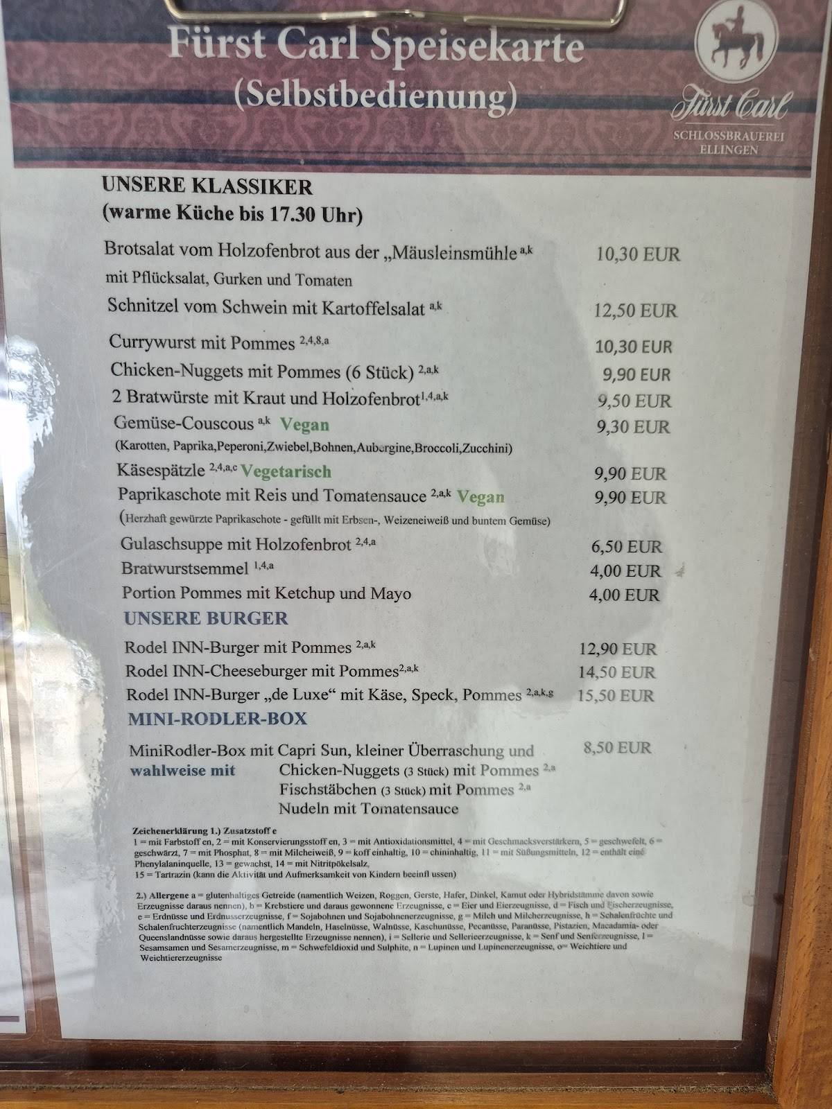 Fürst Carl Rodel Inn меню