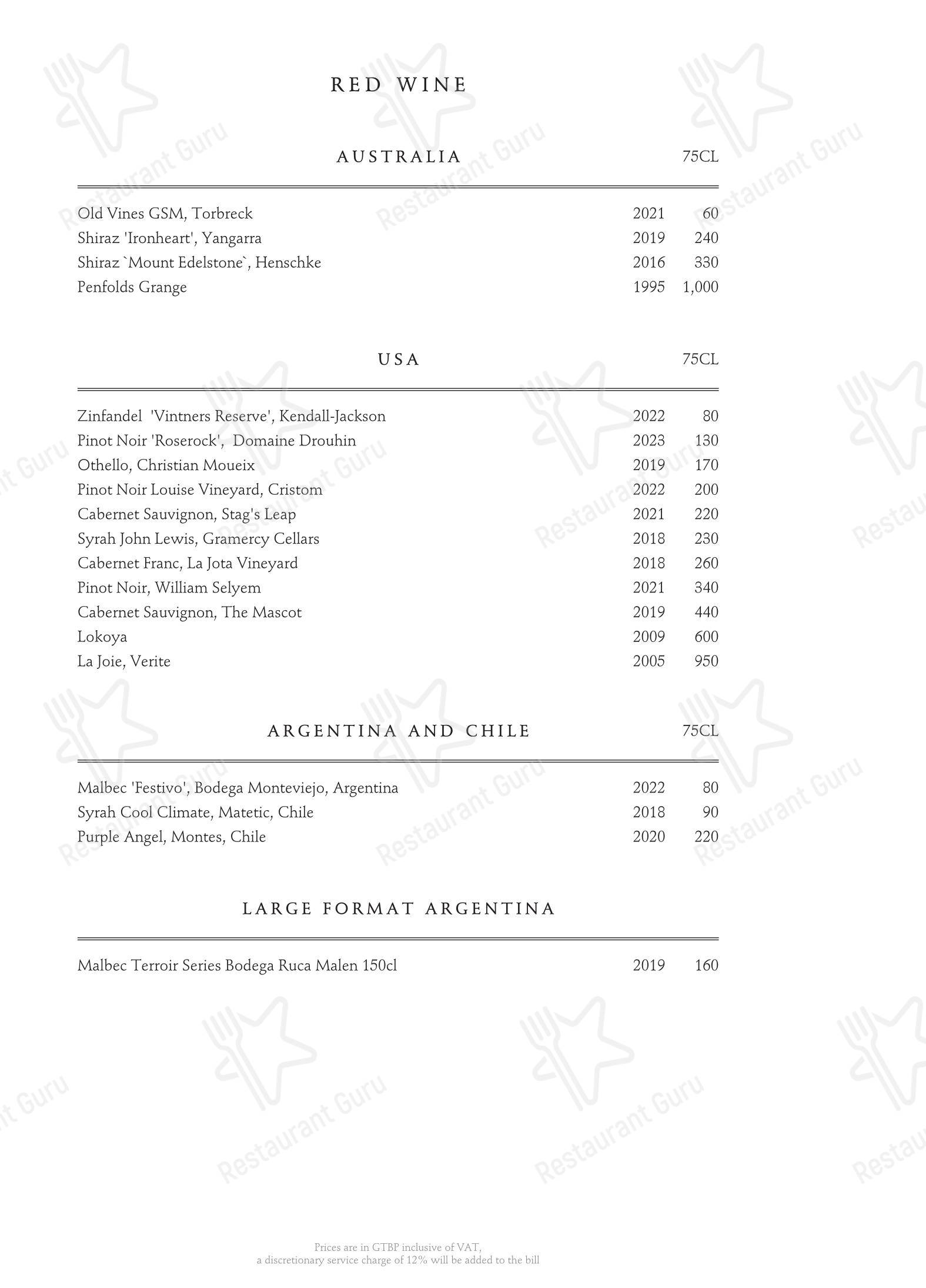 Меню ресторана Gaia Miami