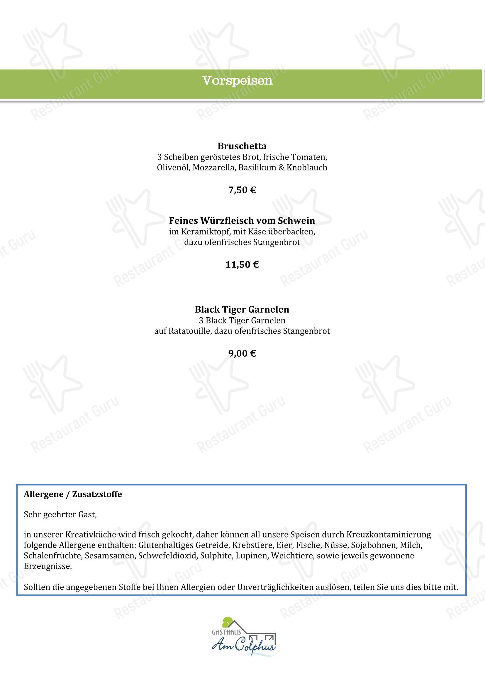 Меню ресторана Gasthaus Am Colphus - Основное меню