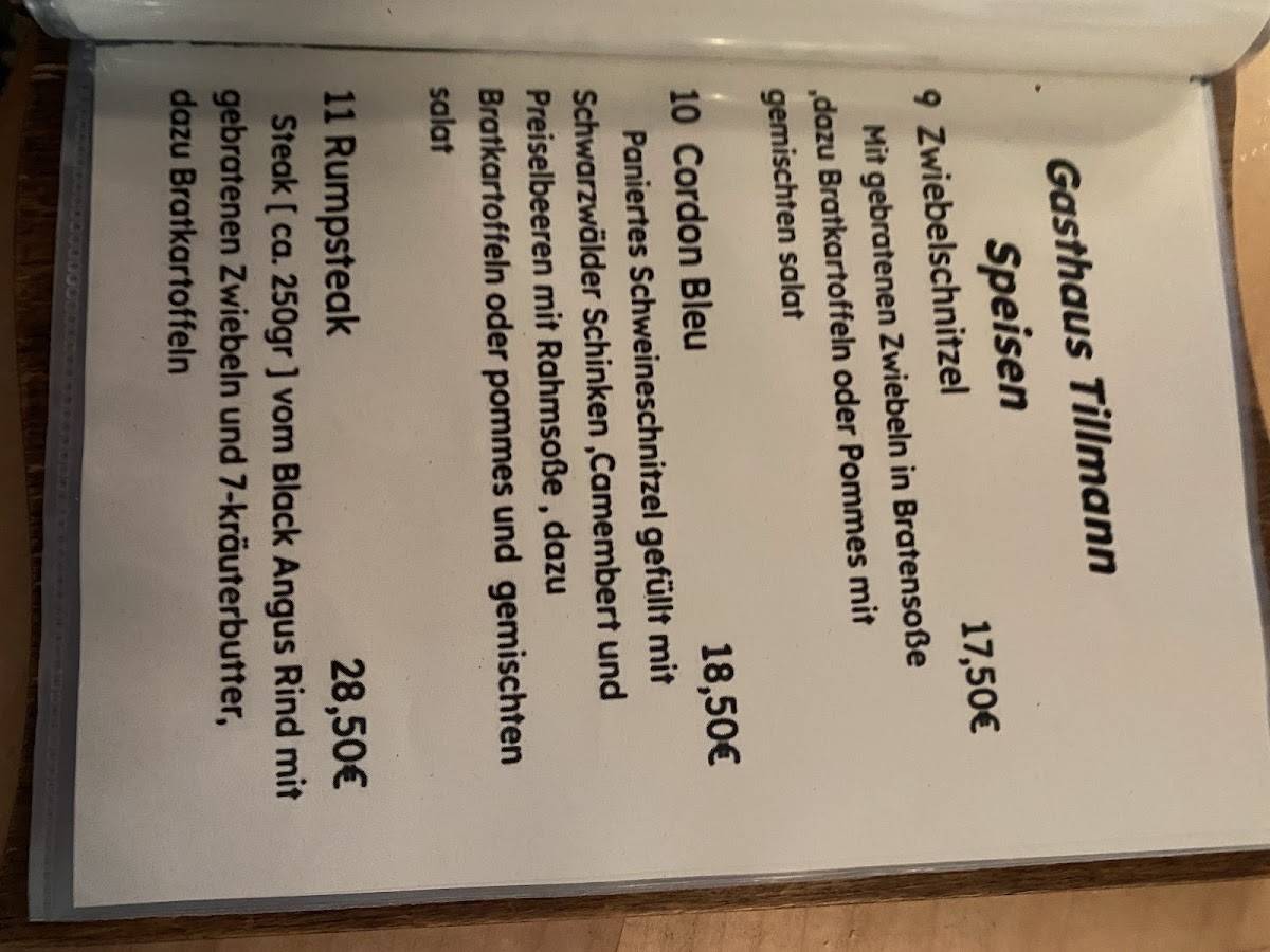 Gasthaus Tillmann меню