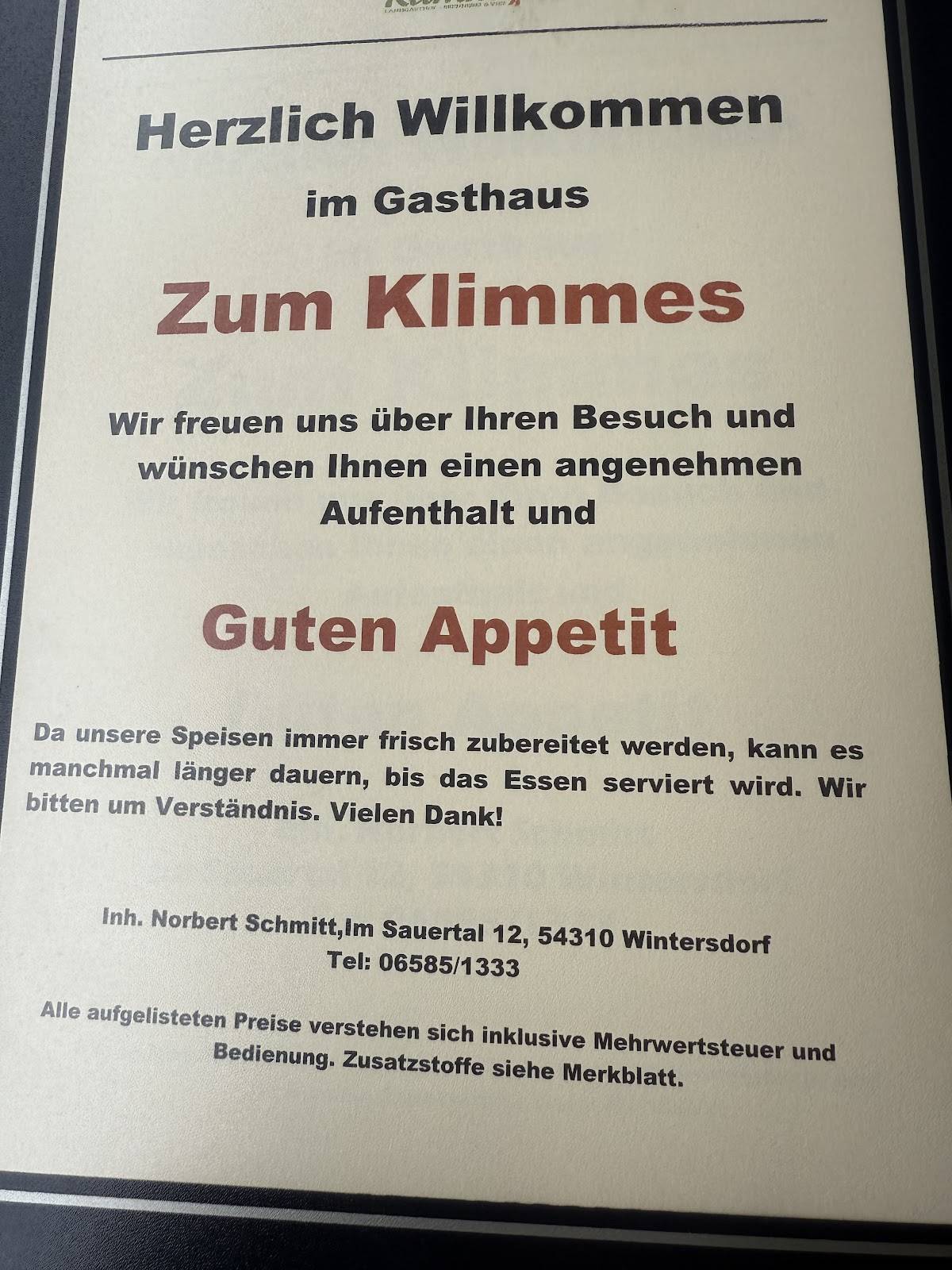 Gasthaus Zum Klimmes меню