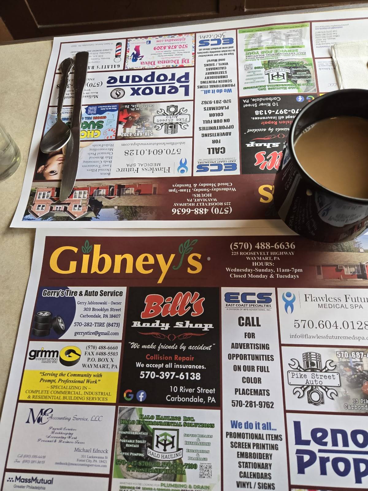 Gibney's Restaurant меню