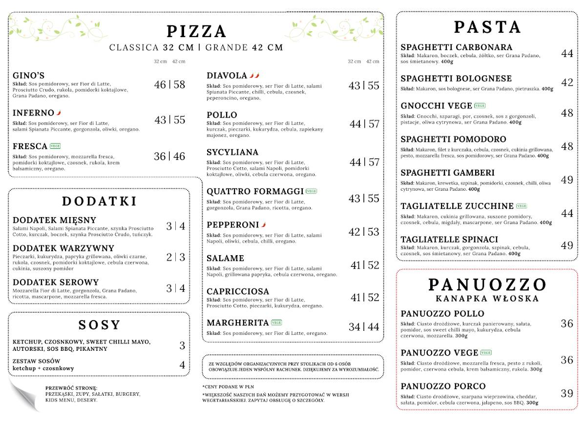 Gino's Pizza & Pasta меню