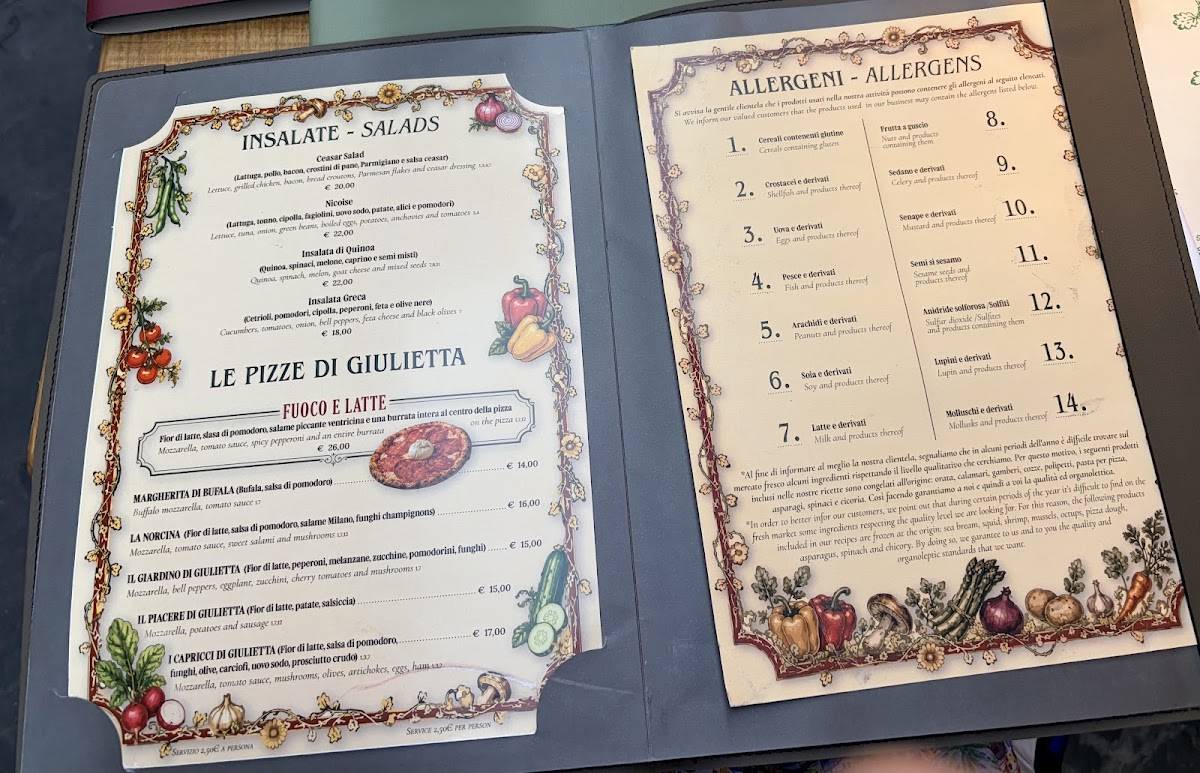 Giulietta alle Carrozze Ristorante меню