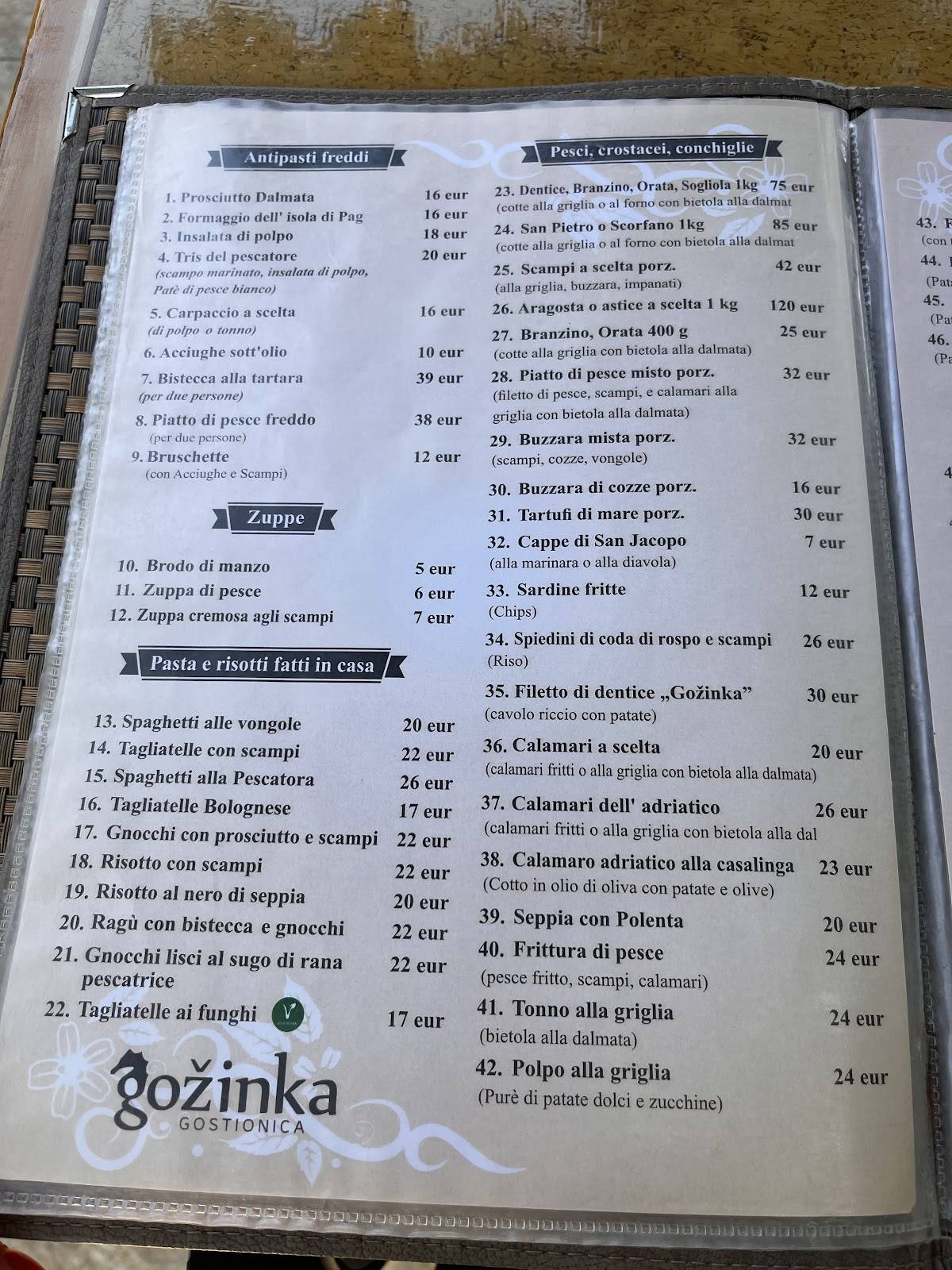 Gostionica Gožinka меню