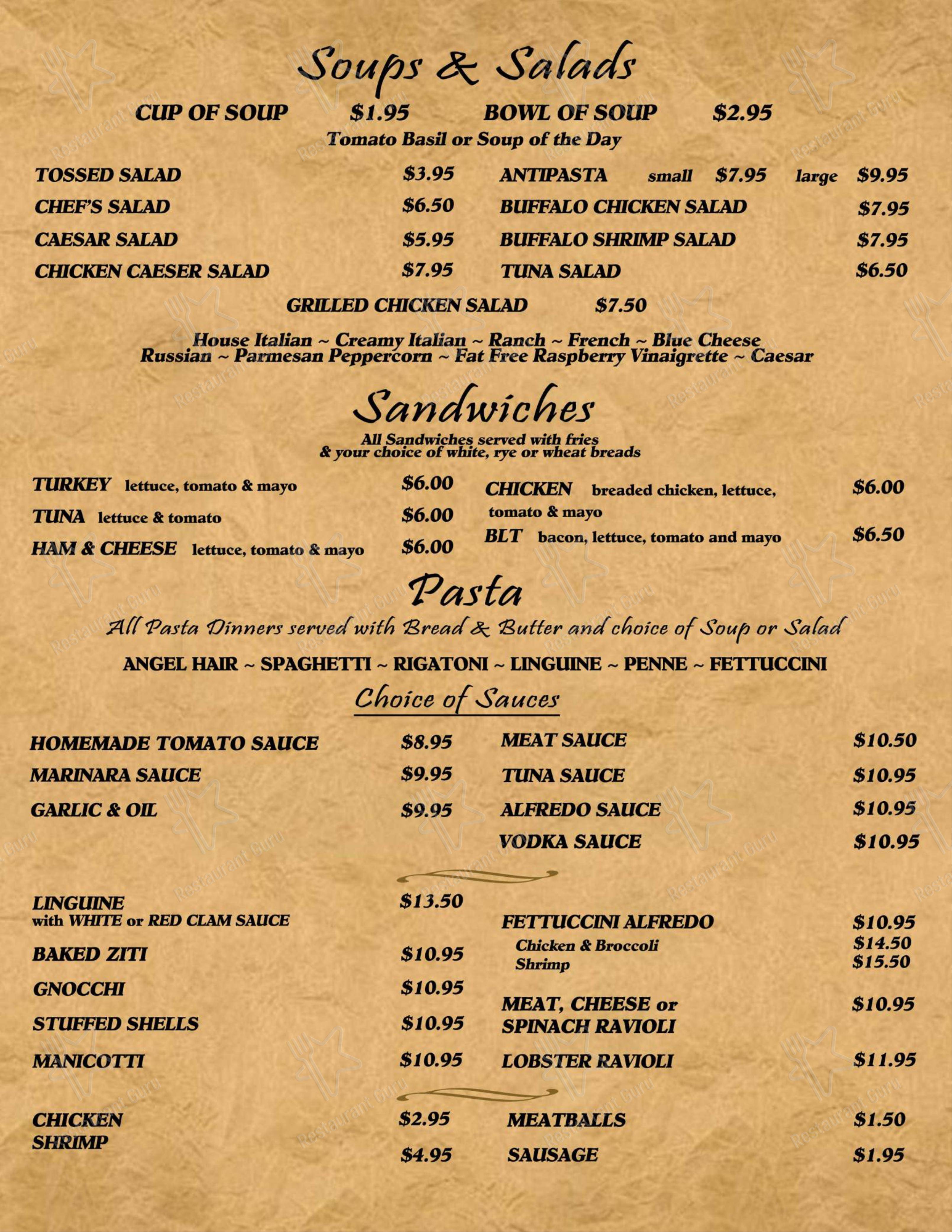 Основное меню пиццерии Grande Pizza & Family Restaurant в Музике