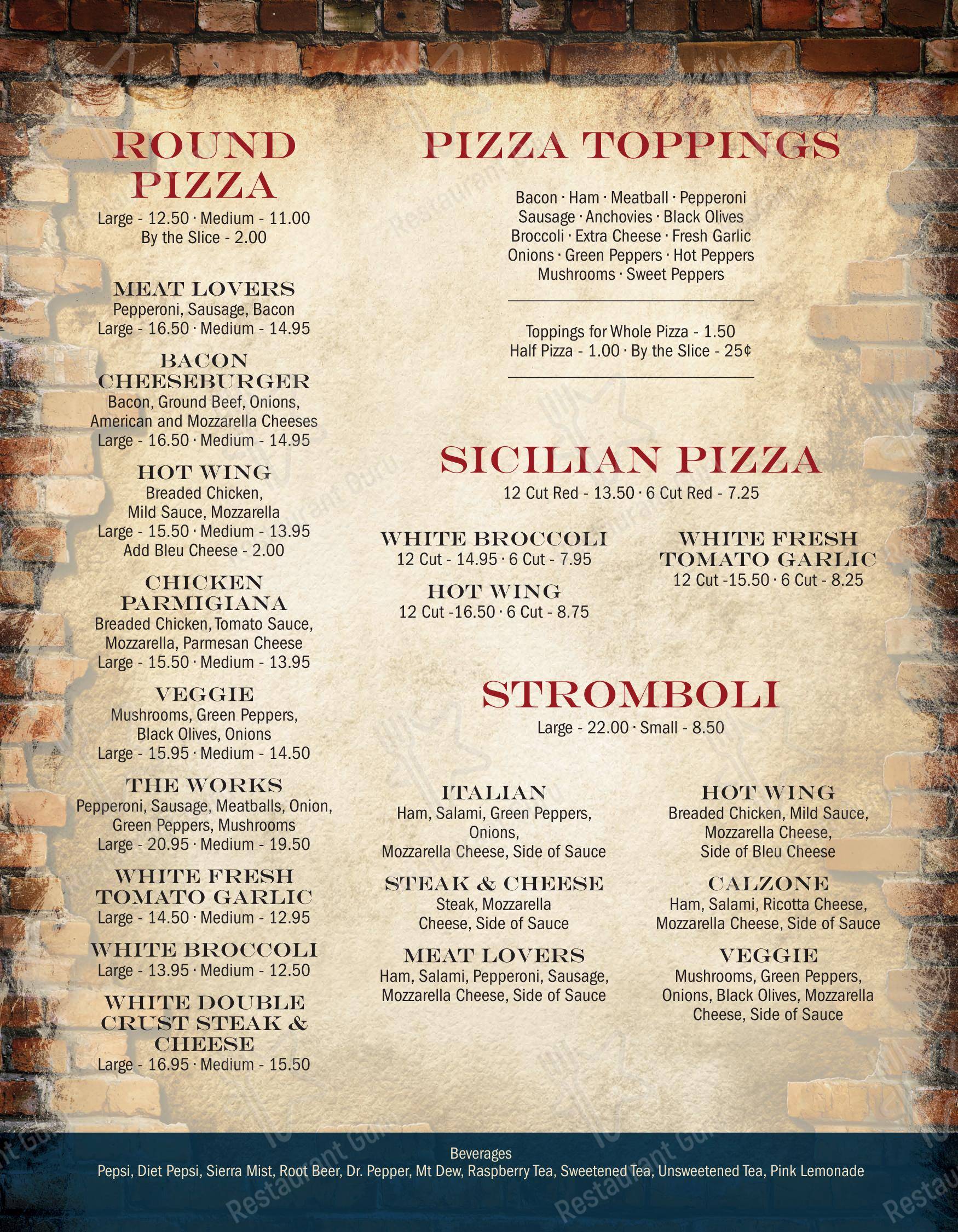 Меню напитков пиццерии Grande Pizza & Family Restaurant