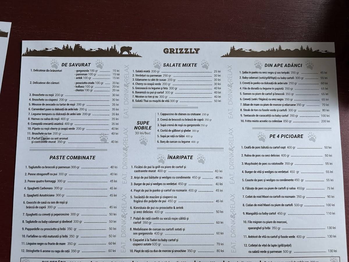 Grizzly Restaurant меню