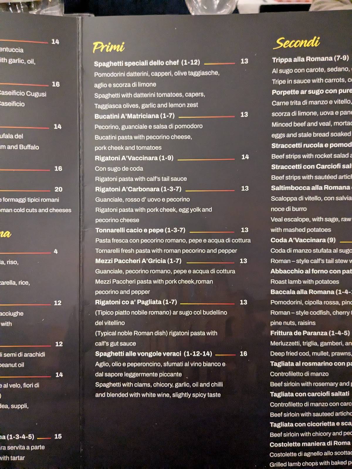Gusto da Roma меню