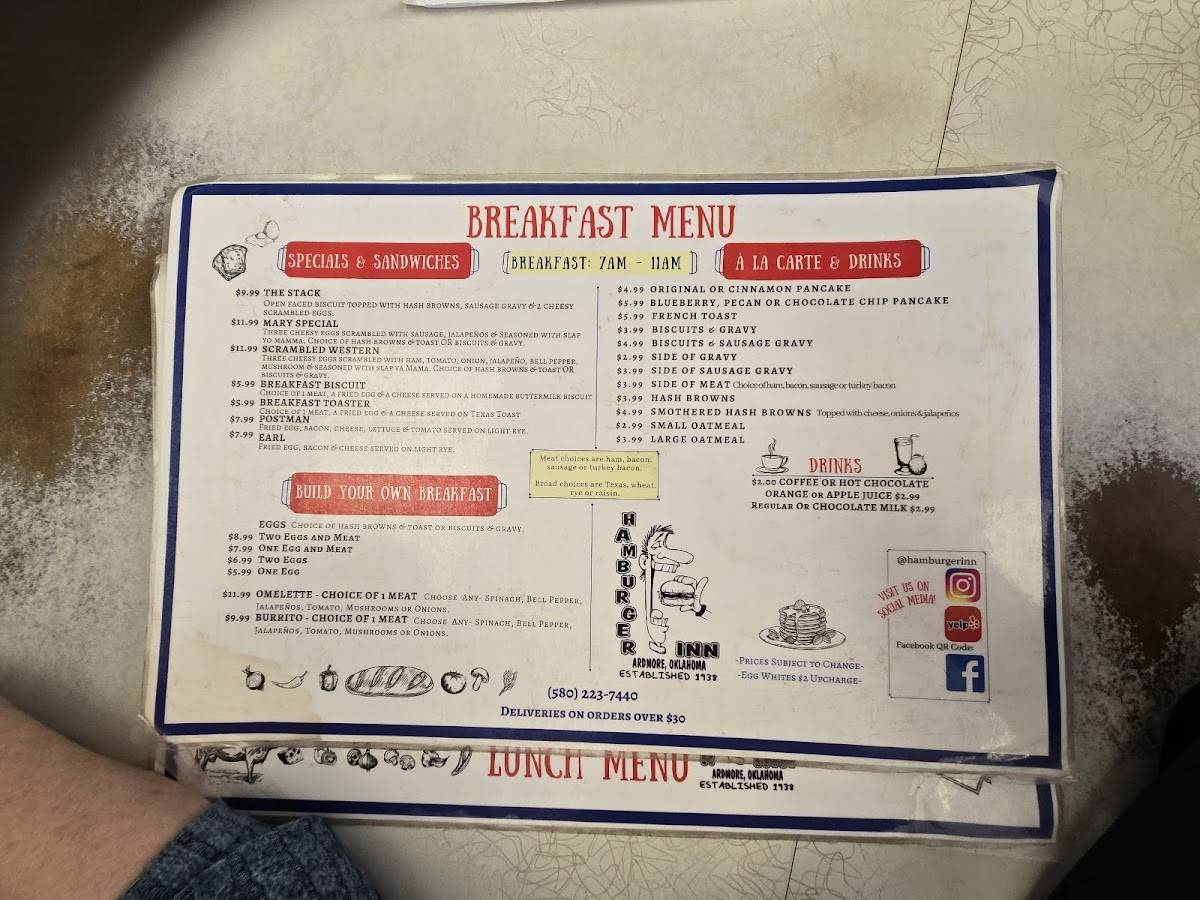 Hamburger Inn меню