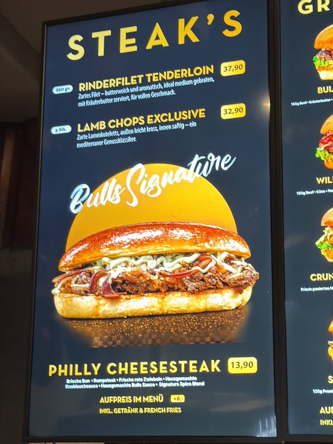 Bull's Kitchen Burger, Steak & Co. меню